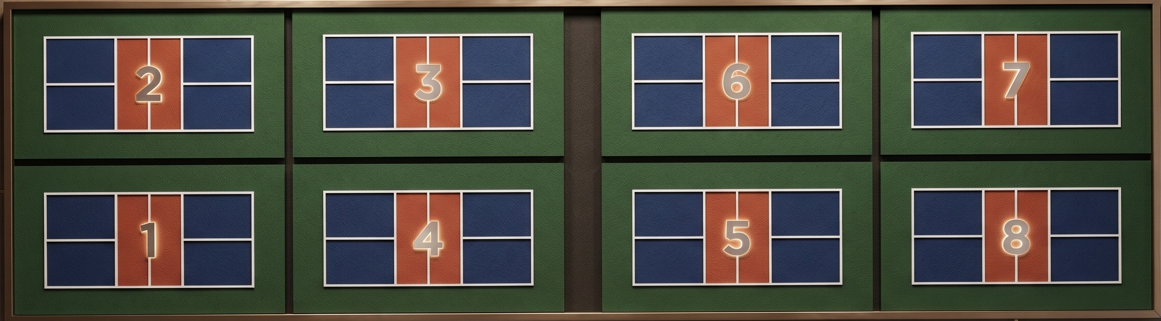 Diagram of Loops Sports Hub's 8 courts and their physical layout